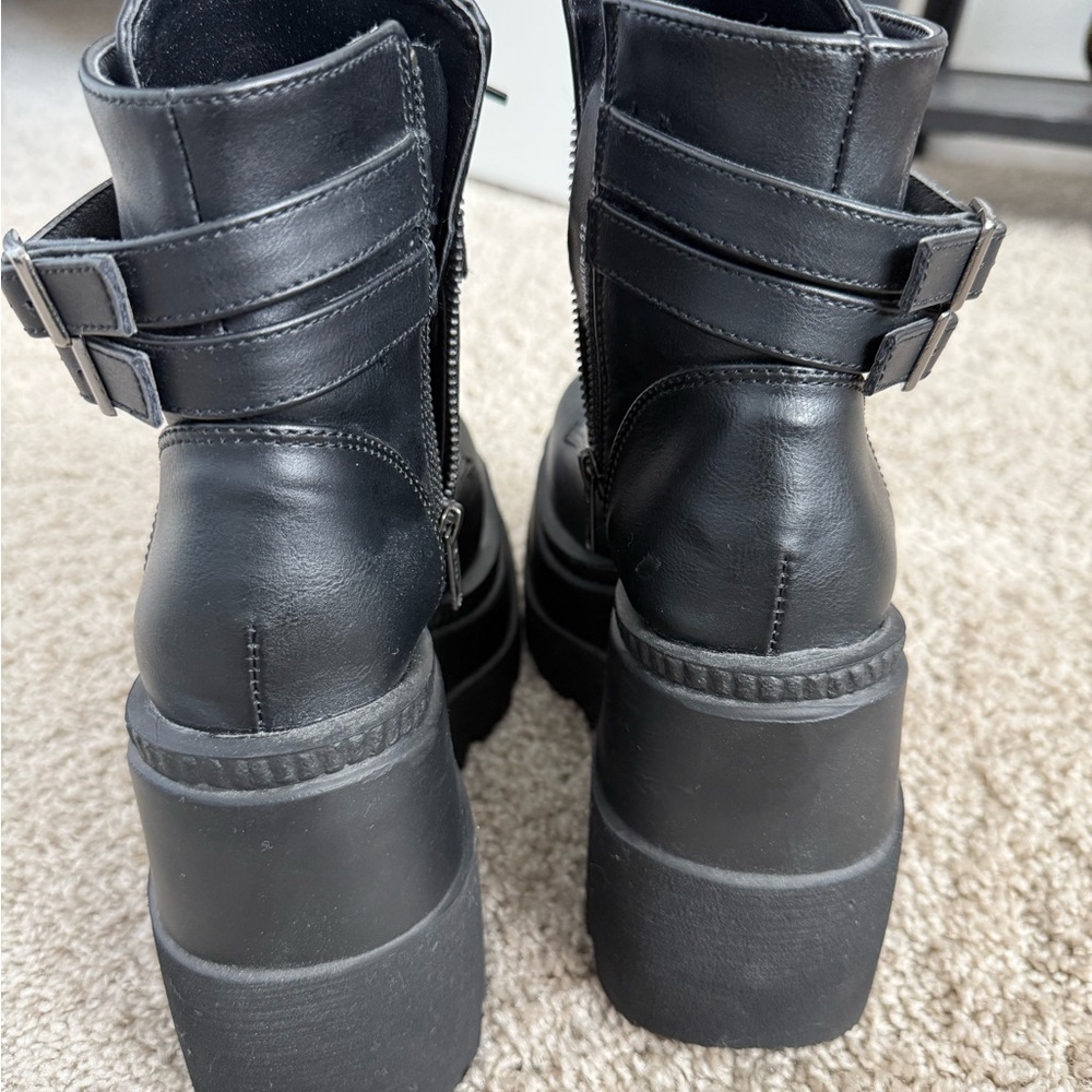 Demonia Black Platform Combat Boots - Picture 3 of 5